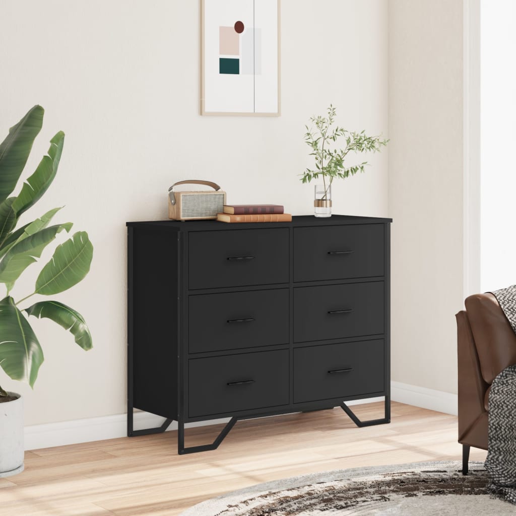 vidaXL Commode noir 91x35,5x74,5 cm bois d'ingénierie