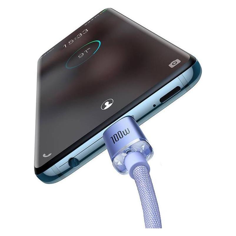Baseus Crystal Shine Series Fast Charging Data Cable Type-C to Type-C 100W 1.2m Purple (1.20 m, USB 2.0, 100 W) (CAJY000605)