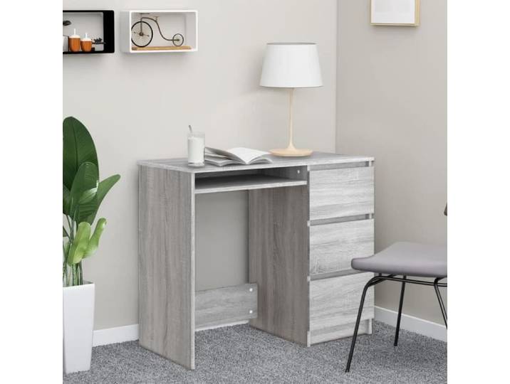 Bureau - VIDAXL - Sonoma - 90x45x76 cm - Bois d'ingénierie - 3 tiroirs - Gris