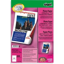 Sigel Photo-Papier für Farb-Laser/-Kopierer A4 170g/qm 200 Blatt 2seitig glossy Packung mit 8 Stück