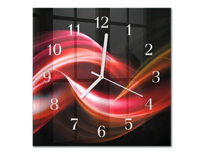 Tulup Wanduhr 30x30 cm - Abstrakte Linien, Rot, Glas, Quadratisch, 30x30x0.4 cm, Dekoration, Uhren, Wanduhren