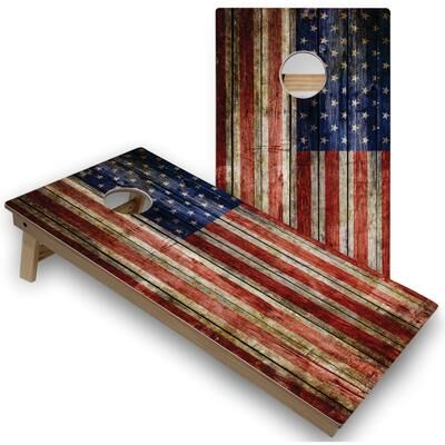 Skip's Garage American Flag Rustic Outdoor Cornhole Set