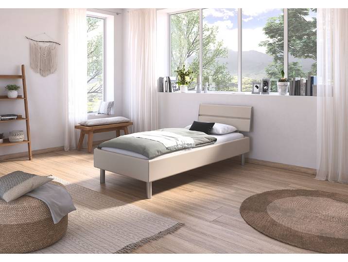 Cadre de lit Mavi 90 x 200cm Panneau de particules laqué Beige/Cachemire