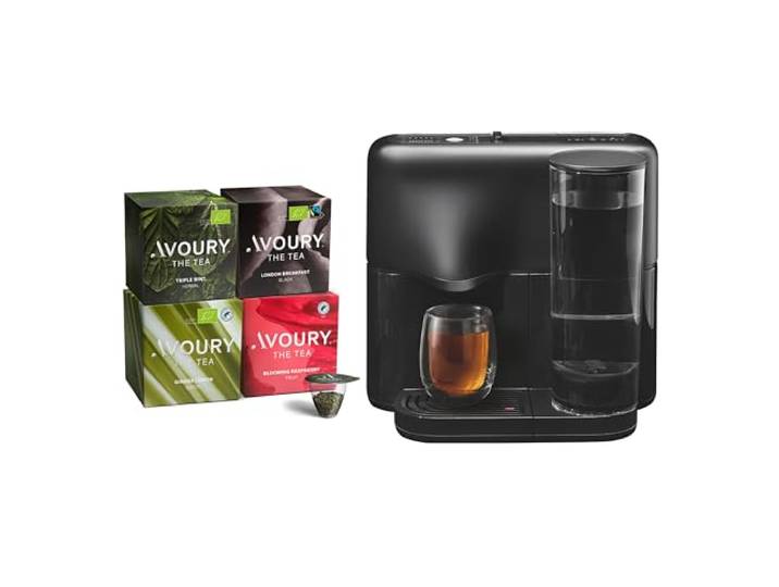 Avoury One Teemaschine – Premium Kapsel-Teebereiter mit innovativer Brühkammer, automatischer Temperaturregelung, für perfekten Teegenuss, modernes Design (Pure Black, im Bundle)