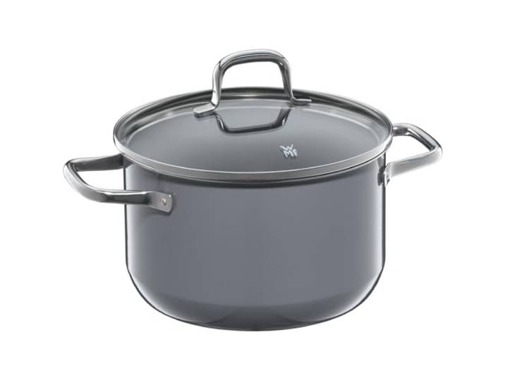 WMF Fusiontec Essential Kochtopf groß, 20 cm, Glasdeckel, Fleischtopf Induktion, 3,7l, High-Tech Keramik, kratzfest, unbeschichtet, grau, Made in Germany