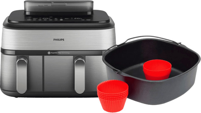 Philips 5000 Series Dual Basket Airfryer NA555/00 met bakmeesterset