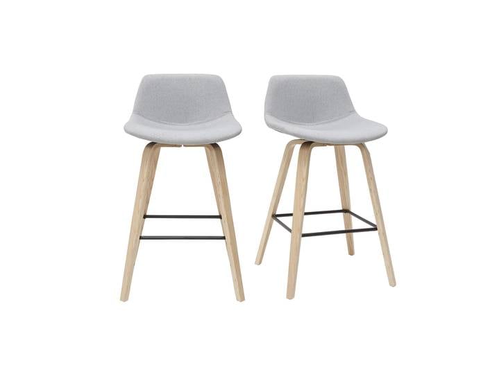 Barhocker skandinavisches Design hellgrau und Holz H65 cm (2er-Set) NONIE