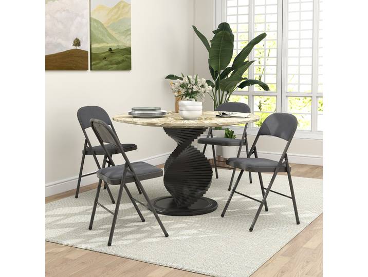 HOMCOM Chaises Pliantes Velours Gris Foncé Lot de 4 Acier