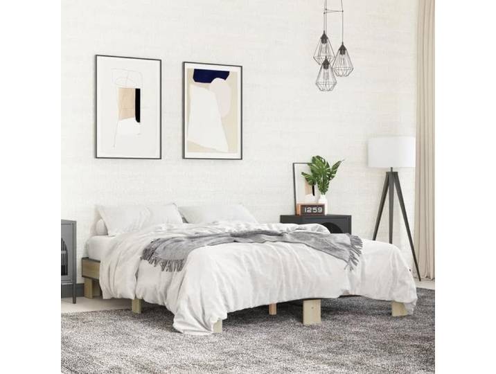 Bed Frame Sonoma Oak 150x200 cm Engineered Wood and Metal bed guest bed double bed bedroom furniture bed base 3280233