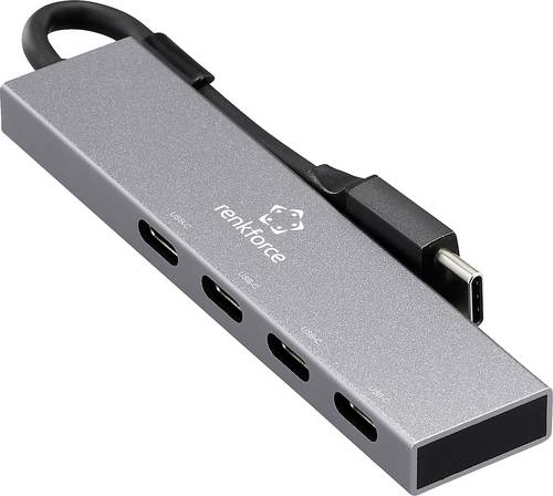 Renkforce RF-6902308 USB-Hub 4 Port USB-C USB 3.2 Gen2 10 GBit/s mit USB-C Stecker Grau RF-USBCH-205