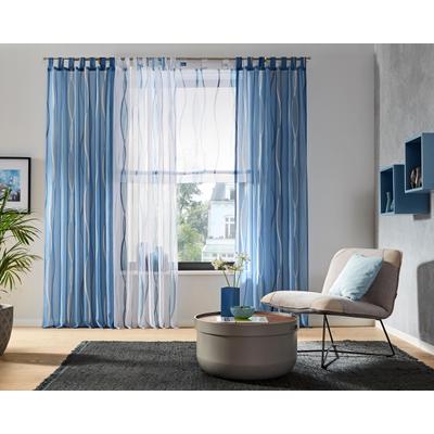 Gardine OTTO HOME "Dimona, 2er-Set, transparent, Schlaufen, Wellen" Gr. 5, blau, B:140cm H:265cm, Voile, Polyester, Gardinen, Gardine, 2er-Set, Voile, Polyester, Wellen