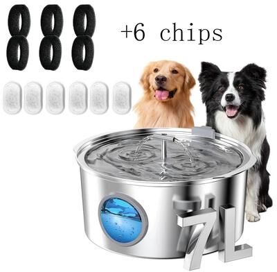 Uplifted Finds 7L Large Capacity Stainless Steel Pet Water Fountain With Level Window 7l Pet Water 6 Chips