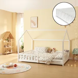 Hausbett Hesel mit Matratze und Rausfallschutz 140x200 cm Weiß [en.casa]