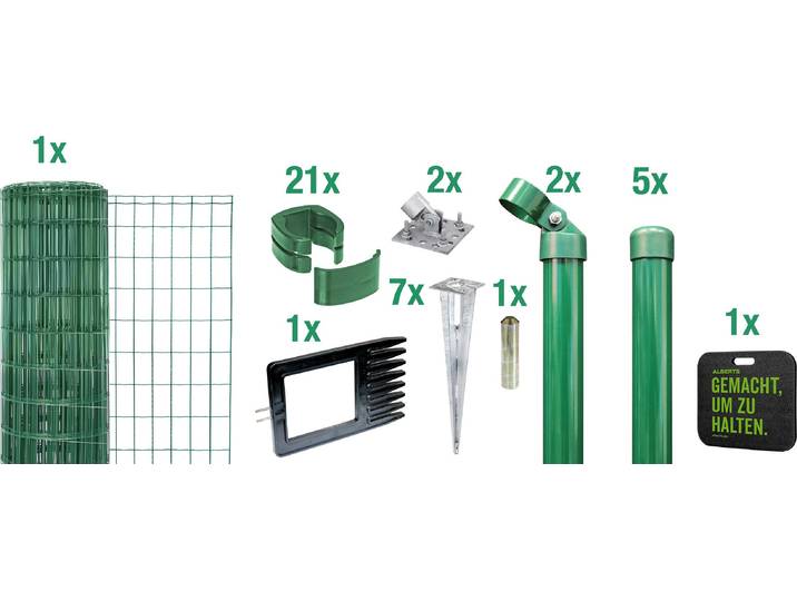Alberts Fix-Clip Pro Gartenzaun, Höhe 122 cm, Länge 10 m, Zaun-Komplettset mit Bodenhülse ohne Betonieren, grün