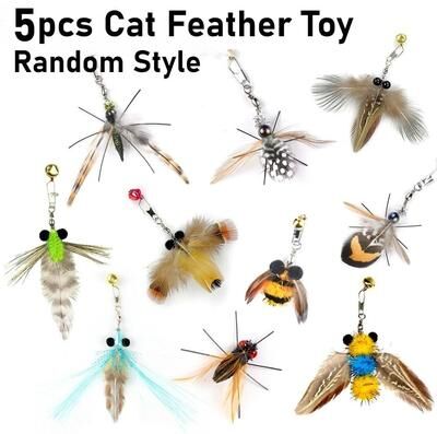 Inspired Finds Interactive Insect Feather Cat Toy Replacement Heads With Bell Set 5pcs Random