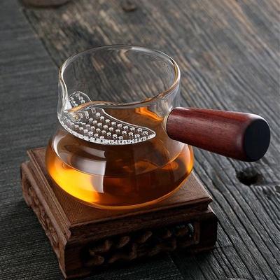 Uplift Essentials Side Long Wooden Handle High Borosilicate Glass Tea Dispenser Fair Cup Side Long Wooden Handle High Borosilicate Glass Tea Dispenser Fair Cup