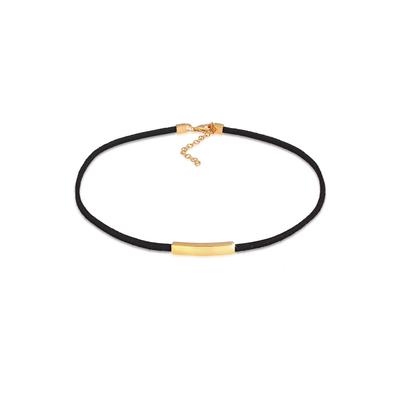 Choker ELLI "Halskette Textil Choker Band Platte Schwarz 925 Silber" Gr. 32, gold, Halsketten, Damen, ohne Stein, Silber 925 (Sterlingsilber)