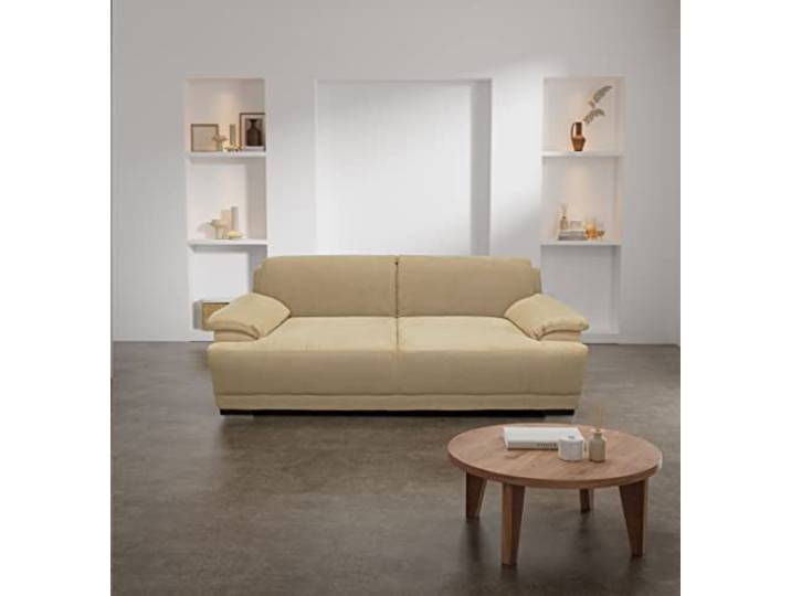 DOMO. collection Boxspringsofa Telos / 3er Sofa mit Boxspringfederung/Zeitlose Couch mit Breiten Armlehnen / 218x96x80 cm/Farbe: beige