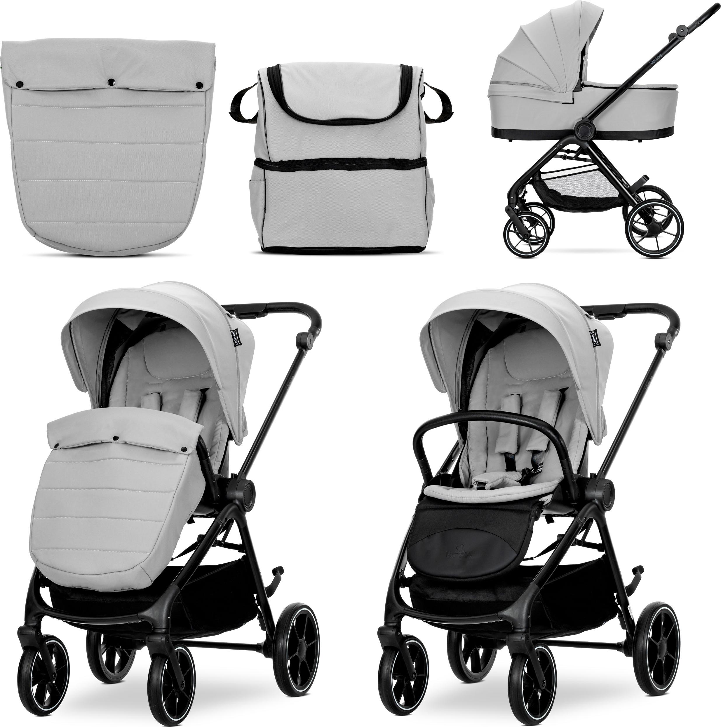Lorelli Venice Kinderwagen 2-in-1 - Babywanne & Sportsitz, große gefederte Räder, bis 22 kg, verstellbar, Einhand-Faltung, UV-Sonnendach
