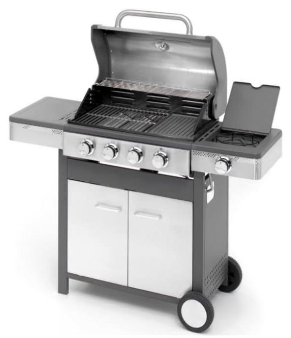 Ompagrill Gasgrill Indianapolis 5/B, 4 Brenner, Edelstahl, mit seitlichem Kochfeld und emailliertem Grillrost, 133x58 cm