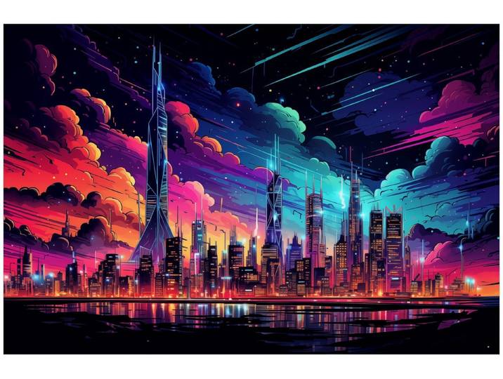 Wallario Küchenrückwand Skyline im Abendlicht, (1-tlg)