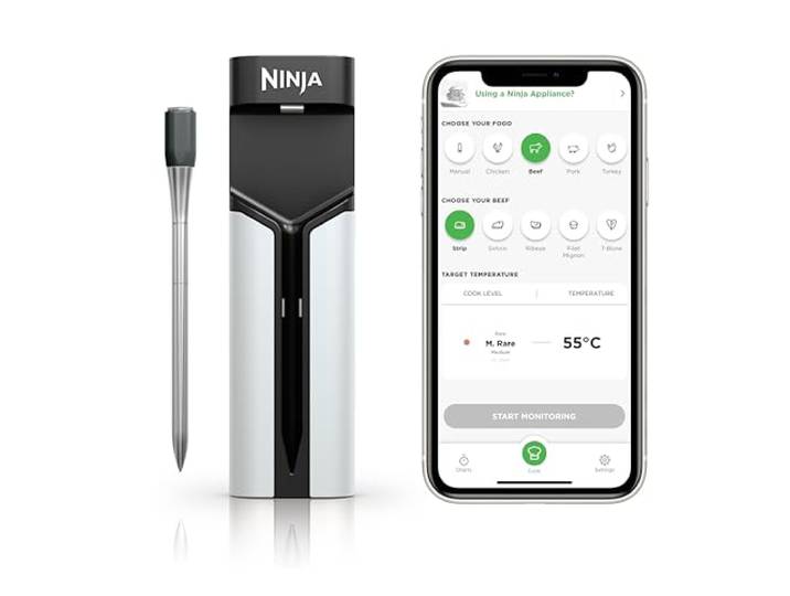Ninja ProChef Kabelloser Temperaturfühler/Bratenthermometer, Kochen/Grillen/Air Fry, 50m Bluetooth-Reichweite, 30h Batterielaufzeit, App-Verbunden, Hitzebeständig, Wasserdicht, WP100EU