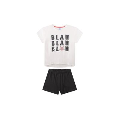 Schlafanzug SANETTA "Pyjama Pyjama Teenager Blah kurz", Mädchen, Gr. 176, bunt (schwarz, beige), Obermaterial: 100% Baumwolle CO., Homewear-Sets Schlafanzug