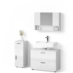 BADMÖBEL-SET Ronco, Weiß Hochglanz, 3-teilig