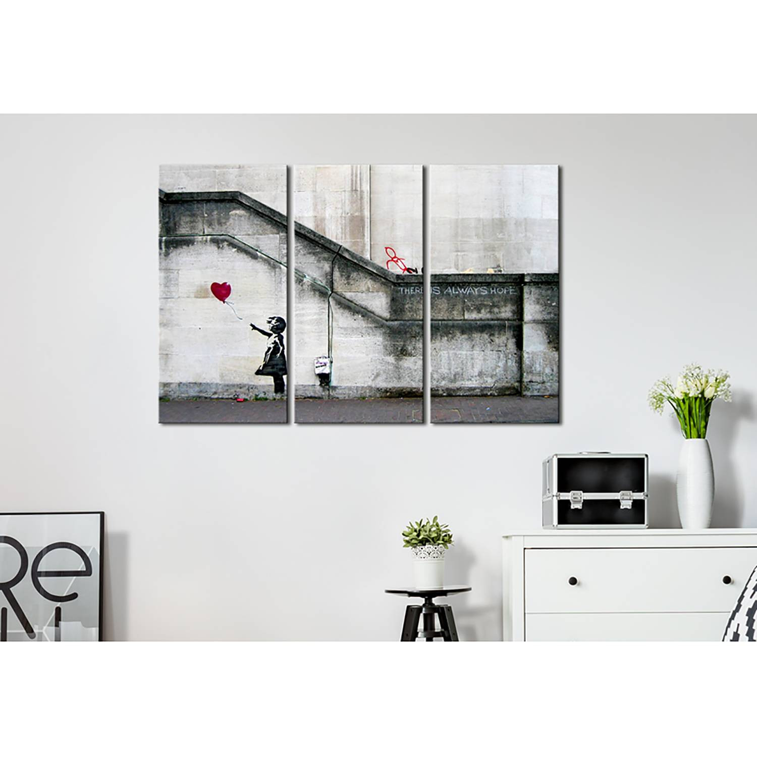 home24 Afbeelding Girl With a Balloon, grijs, hout en textiel, 90 x 60 cm