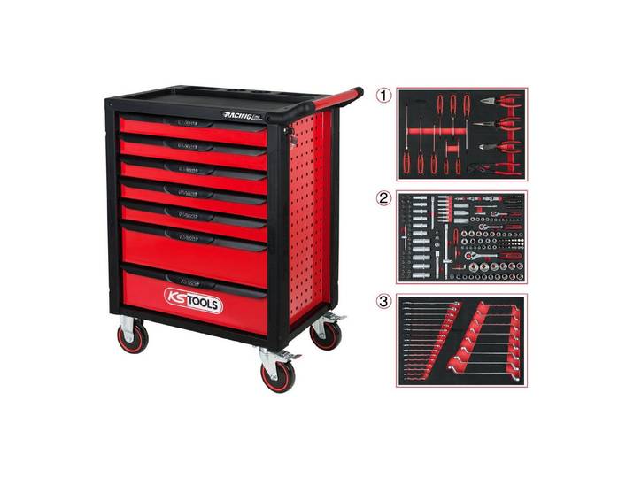 KS Tools Schubladeneinsatz KS TOOLS Racingline schwarz/rot Werkstattwagen mit 7 Schubladen u...