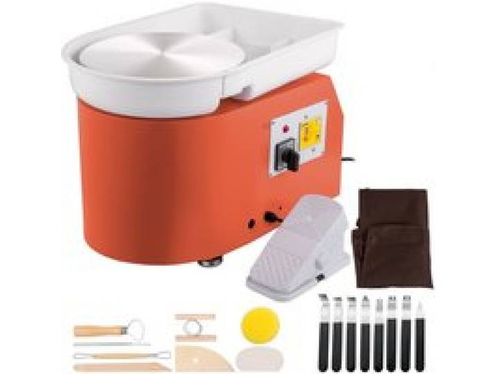 VEVOR Roue de Poterie 28 cm 350 W Tour de Potier Électrique Orange avec Pédale, Machine de Formage Céramique Plateau Tournant en Alliage d'Aluminium, Outil pour Céramique Argile Fabrication Bricolage