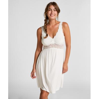 Pyjama HUNKEMÖLLER "Nora Lace Slip Dress", Damen, Gr. M, weiß, 95% Viskose, 5% Elasthan, Homewear-Sets Pyjama