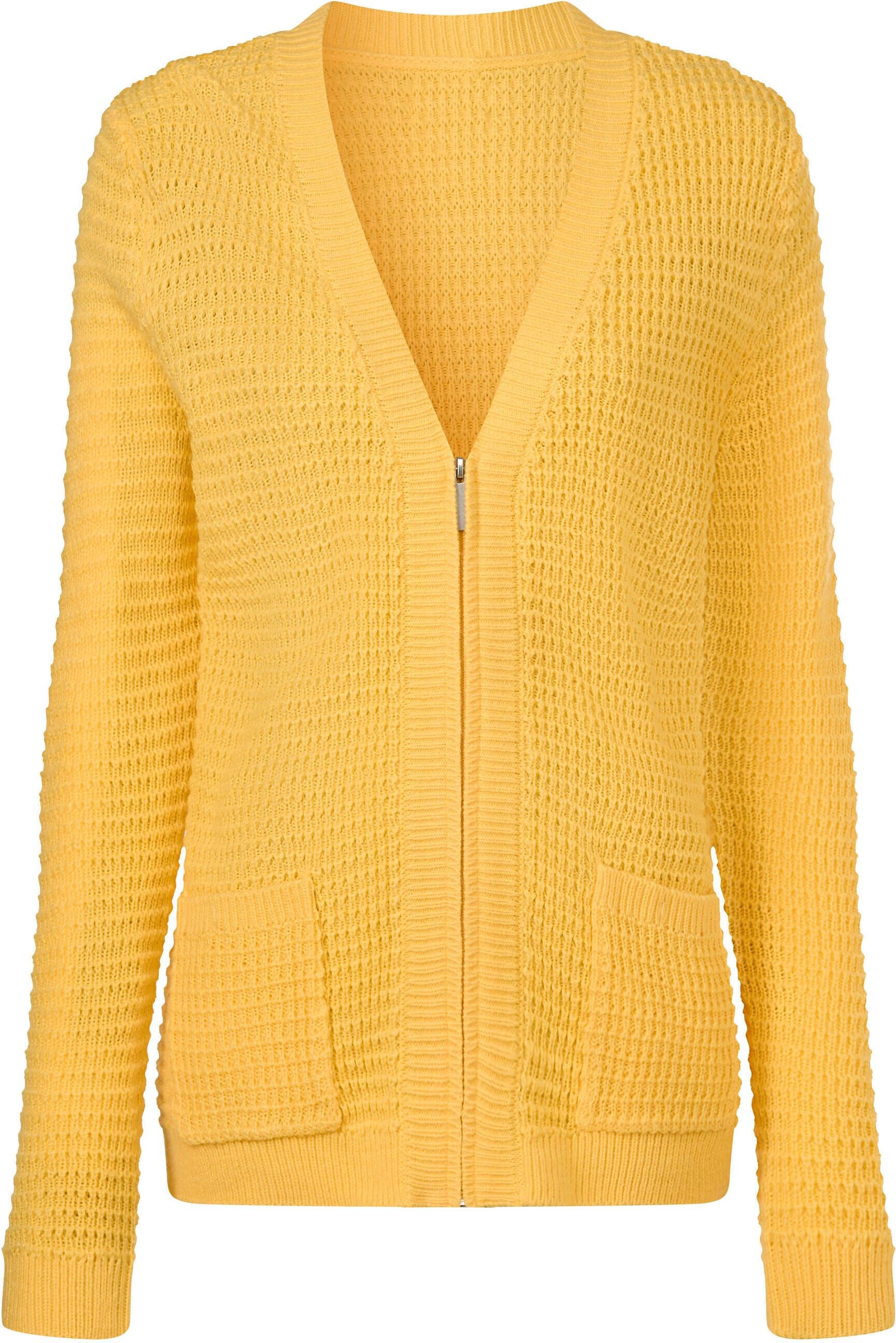 Sieh An! Cardigan SIEH AN "Cardigan Cardigan mit Reißverschluss", Damen, Gr. 54, gelb, Sportlich, V-Ausschnitt, Strickjacken Cardigan