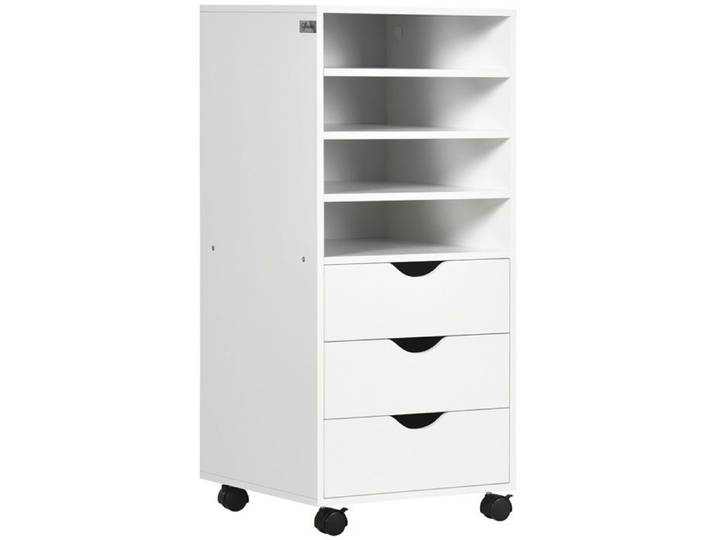 Caisson bureau 4 roulettes 4 étagères 3 tiroirs bois blanc