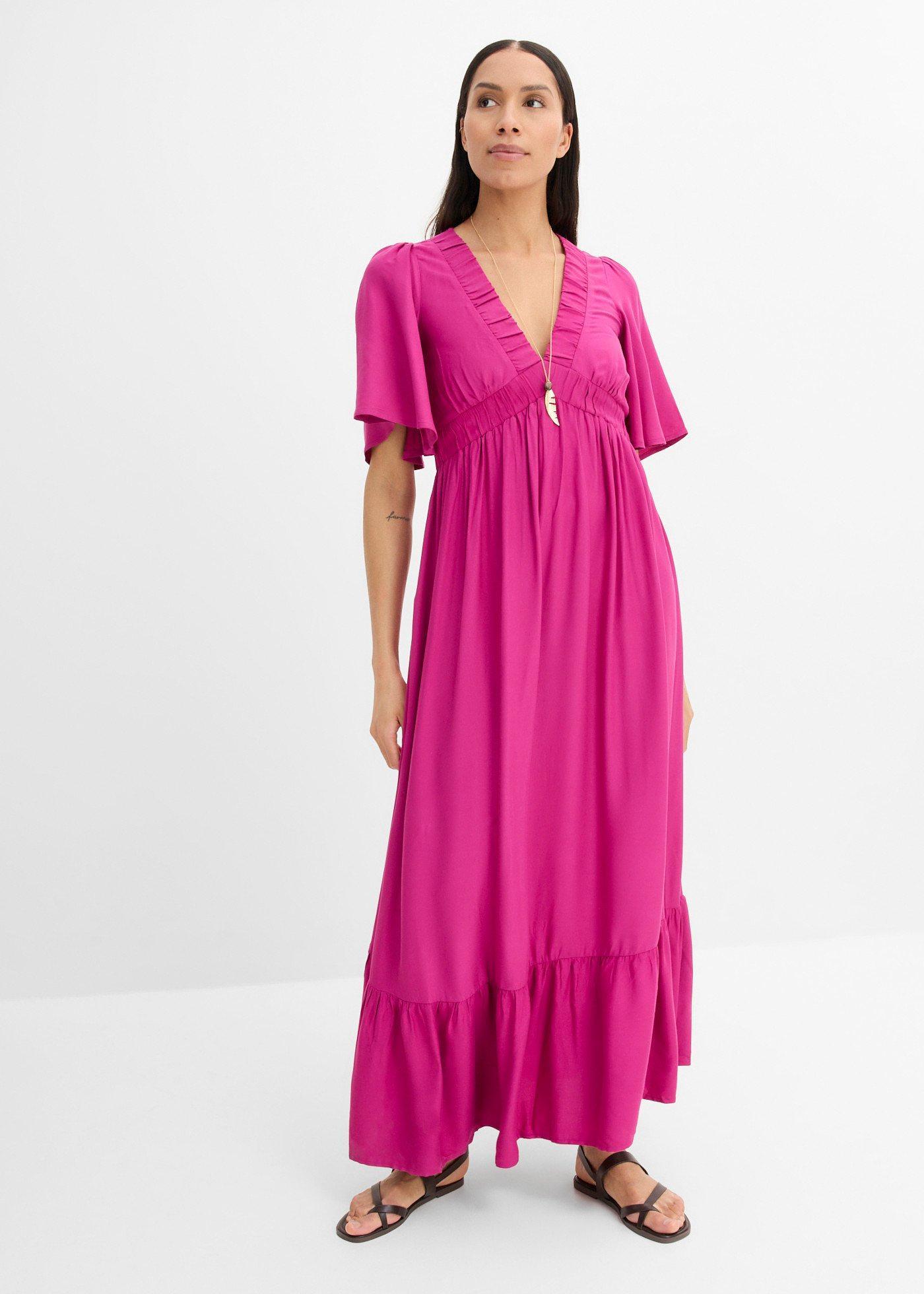 bonprix Maxikleid aus fließender Viskose, pink, Gr.48, Maxikleid mit Volants und weiten Ärmeln