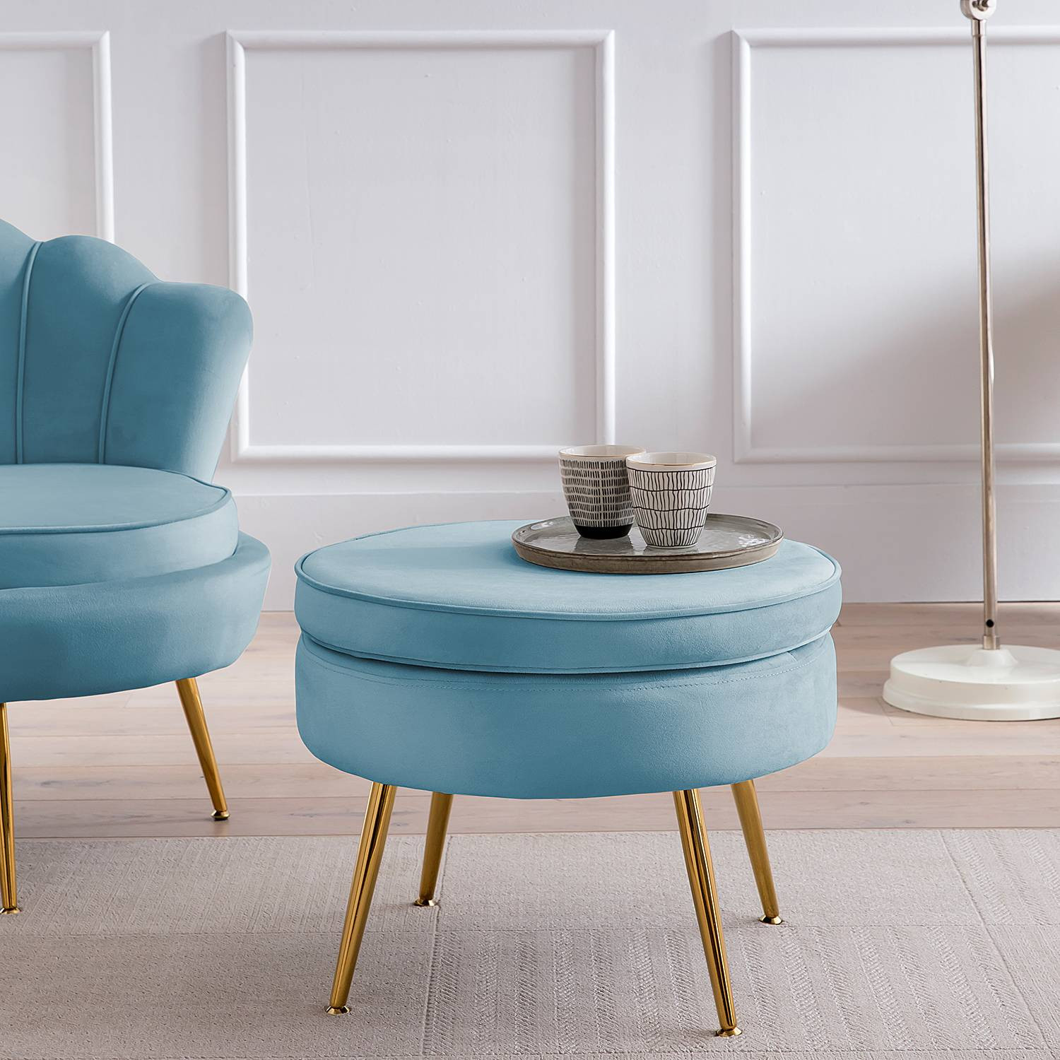 home24 Zitpoef Brünn blau/lichtblauw Ø 52 cm