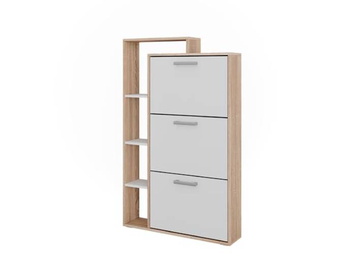 Vicco Schuhkipper Orlando , Weiß/Sonoma 80 x 128.3 cm mit 3 Klappfächern, zur platzsparenden Schuhaufbewahrung und Ablage von Accessoires