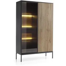 VITRINE SENTIERO 104 / 166 cm mit LED in Schwarz, Eiche Wotan