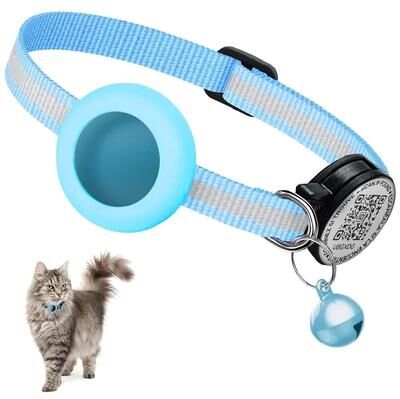 Uplifted Finds 2 in 1 Reflective Cat Tracker Collar With Integrated AirTag Holder And Smart QR Code Name Tag blue