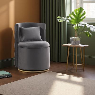 ZWYO HOSIMU 20.67-inch Velvet 360° Swivel Accent Chair with Storage Pillow Gold Metal Base Curved Chair for Living Room Bedroom Nursery