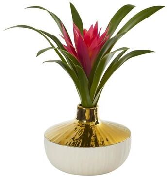Nearly Natrual "13"" Ginger Artificial Plant in Gold and Cream Elegant Vase"