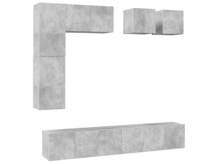 GKHPYURE TV-Möbel-Set, 8-teilig, Grau, Beton, Holz, mehrschichtig Wandbefestigung, 2 Stück 30 x 30 x 30 cm, 2 Stück 30 x 30 x 60 cm, 4 Stück 60 x 30 x 30 cm