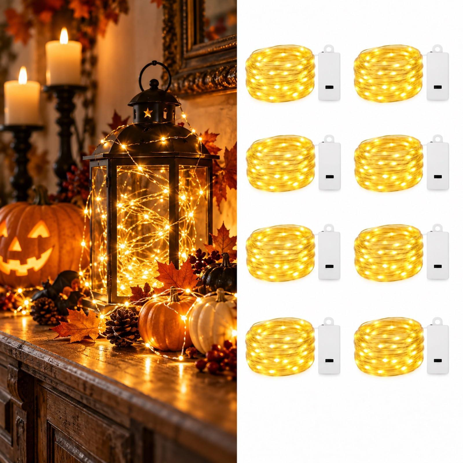 Selius 8 Stuks LED Lichtsnoer Warm Wit met 20 LED Batterijvoeding 2m voor Binnen Decoratie