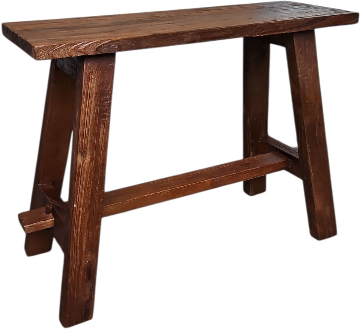 Handgemaakte kruk van gerecycled teak hout in walnoot kleur, hoogte: 60 cm