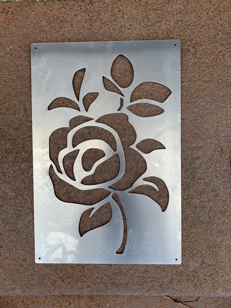 Cortenstaal decoratie bord met roos voor in de tuin