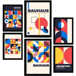 POSTER Set Mit 6 Drucken Im Bauhaus 2 Geometrische Designkollektion Drucke Mit Ästhetische Dekorative Rahmen Für Zuhause A3 & A4 Schwarzer Rahmen
