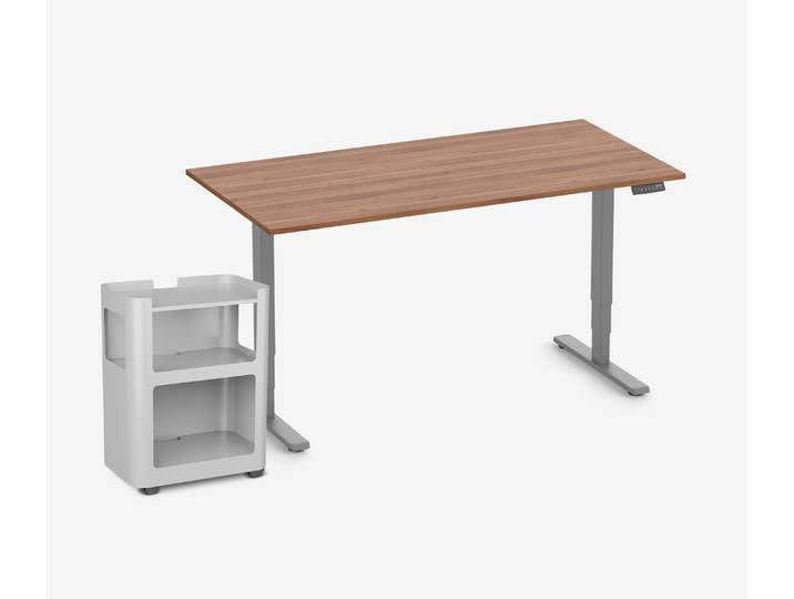 FOKUS Schreibtisch + Rollwagen Nussbaum Grau 160x80