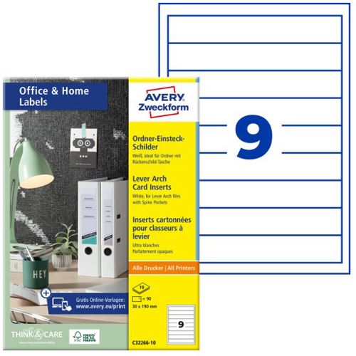 AVERY Zweckform 90 Einsteck-Rückenschilder weiß für 4,5 cm Rückenbreite