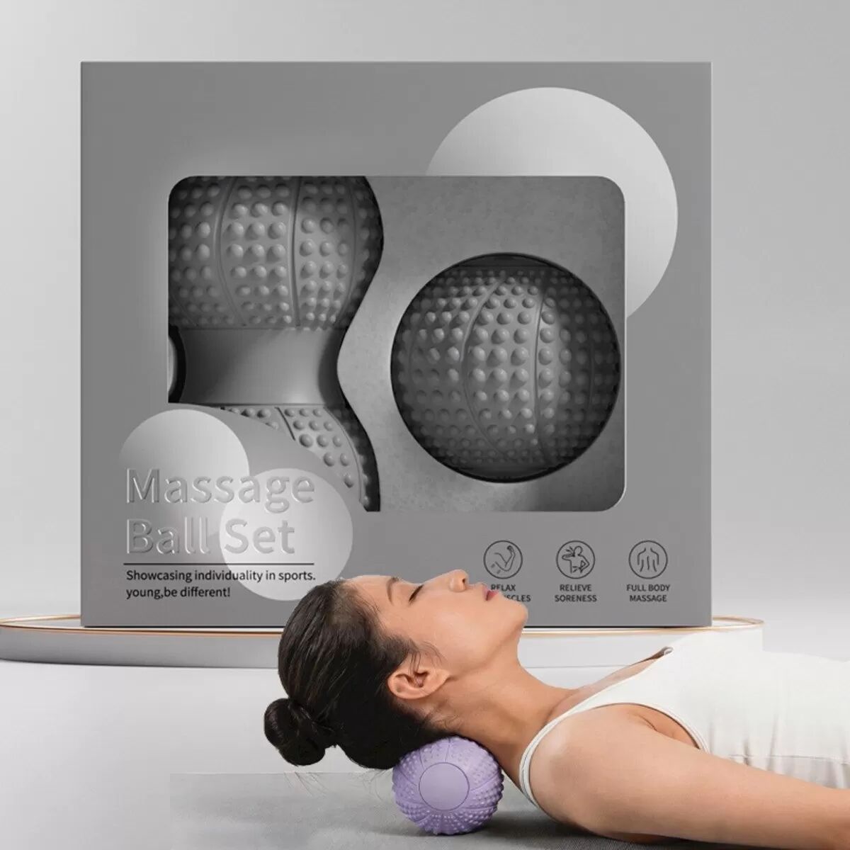 INF Erdnuss-Massageball-Set für die Regeneration nach dem Sport – TPE-Myofaszialmassage für Rücken, Hüfte, Beine und Füße Grau