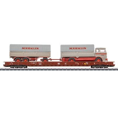 Güterwagen MÄRKLIN "RoLa mit Märklin-LKW DB - 47412", braun (bunt), Modelleisenbahn-Fahrzeuge, Kinder, Kunststoff, Metall, LKW mit Licht- und Soundfunktion